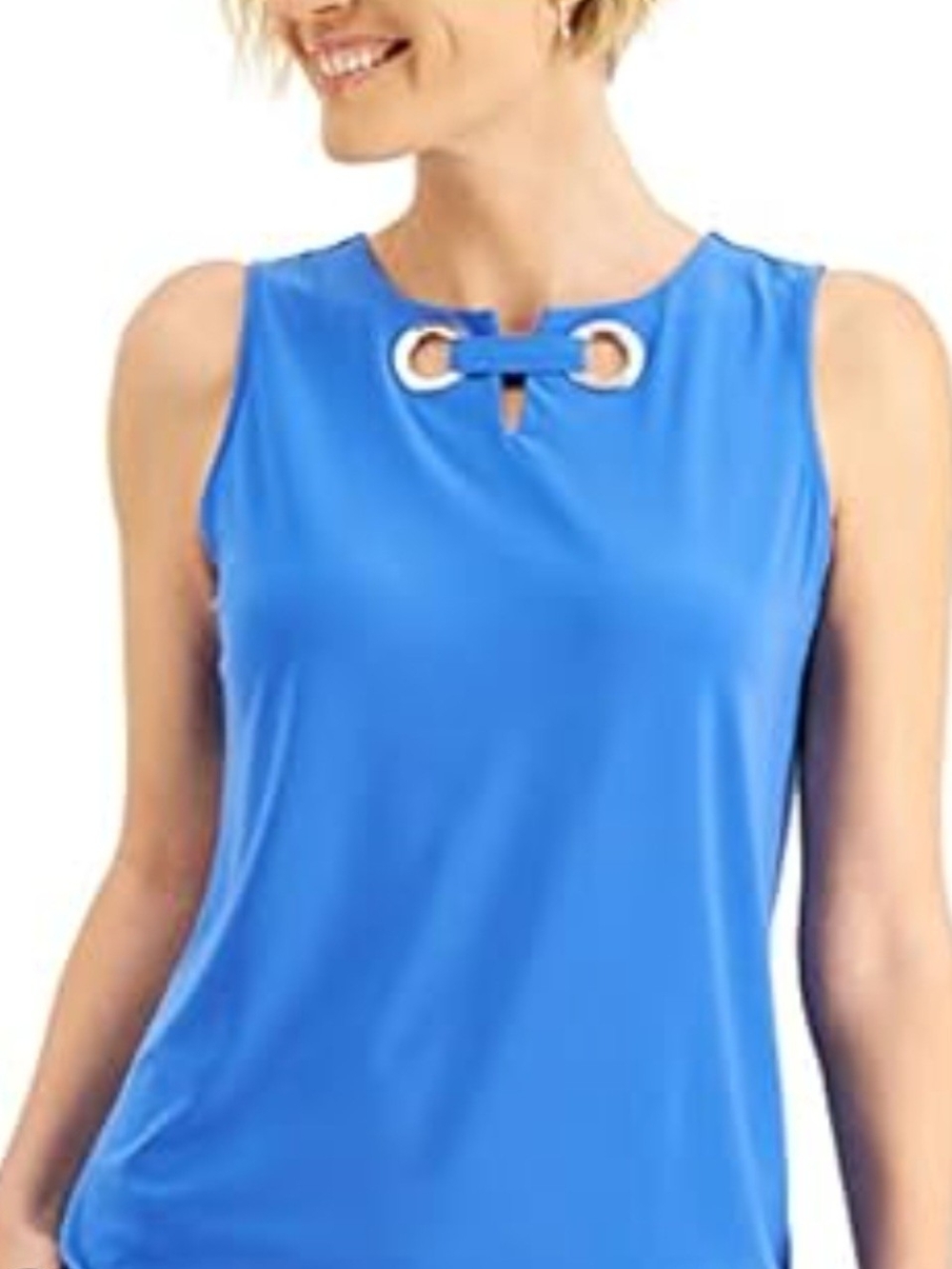 🌸 Kasper Blue Sleeveless Tank with Silver Grommet Detail